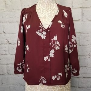 Floral V Neck 3/4 Sleeve Blouse